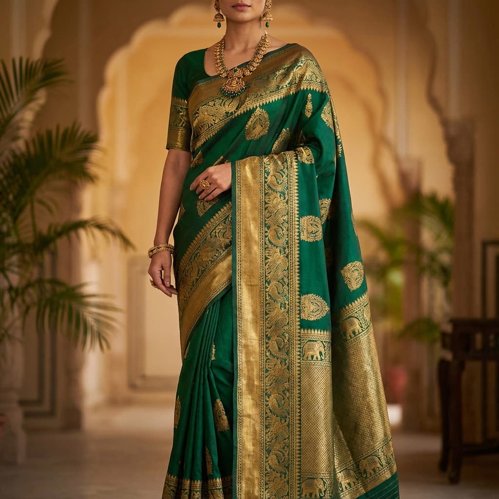 Gold & Emerald Kanjeevaram
