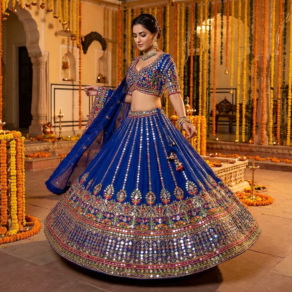 Royal Blue Mirror Lehenga