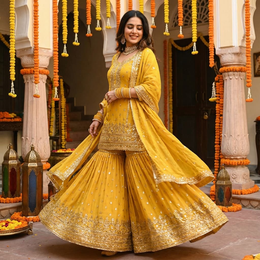 Vibrant Yellow Sharara Set